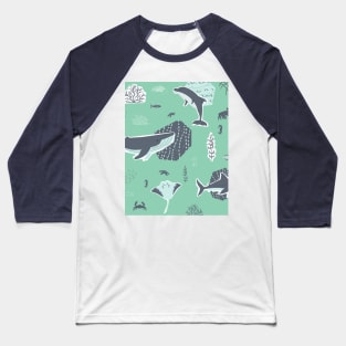 Underwater whale, stingray, dolphin and shark Baseball T-Shirt